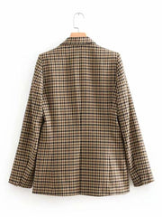 Fashion Vintage Grid Kahki Woman Blazer