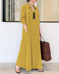 Beach Casual Solid Color Loose Temperament Long Shirt Dress
