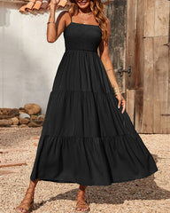 Bohemian Long Dress Spaghetti Strap Solid Swing Beach Sleeveless Maxi Dress