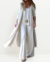 3 Piece Lounge Set with Cardigan Sleeveless Cami Top and Wide Leg Pants Loose Pants Silk Soft Pajamas Set