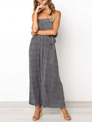 Fashion Women Stripe Open Shoulder Long Jumpsuits