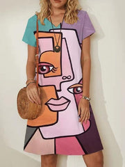 Fashion V-neck Printed Short Sleeve Abstract Dresses