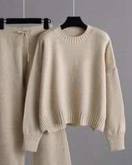 Casual Knit Two-Piece Set Loose-Fit Sweater and Wide-Leg Pants