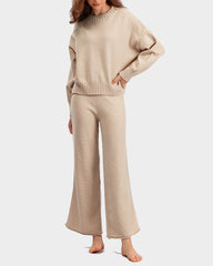 Casual Knit Two-Piece Set Loose-Fit Sweater and Wide-Leg Pants