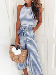 Fashion Striped Vacation Sleeveless Casual Jumpsuits