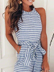 Fashion Striped Vacation Sleeveless Casual Jumpsuits