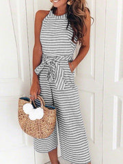 Fashion Striped Vacation Sleeveless Casual Jumpsuits