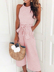 Fashion Striped Vacation Sleeveless Casual Jumpsuits
