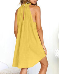 Casual Halter Neck Strap Ruffle Plus Size Loose Short Mini Dress Beach Holiday Irregular Sundress