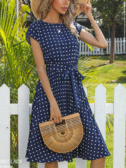 Fashion Short sleeve polka-dot midi skirt dresses
