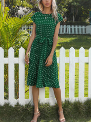 Fashion Short sleeve polka-dot midi skirt dresses