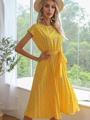 Fashion Short sleeve polka-dot midi skirt dresses