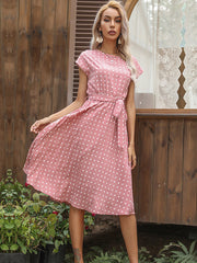 Fashion Short sleeve polka-dot midi skirt dresses