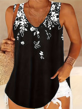 Plus Size Casual Top, Women's Plus Floral Print V Neck Slight Stretch Tank Top