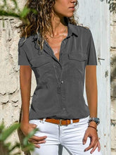 Short Sleeve Women Turn Down Collar Blouse