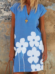 Short Sleeve Casual Floral Cotton Dresses