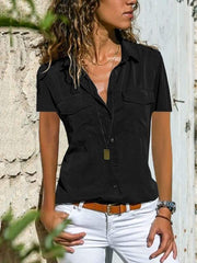 Short Sleeve Women Turn Down Collar Blouse