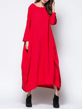 Solid Crew Neck Casual Cocoon Maxi Dress