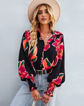 Casual Bat Sleeve Lapel Shirt Top