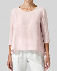 3/4 Sleeve Blouse Crew Neck Summer Casual Tops Loose Fit Blouse