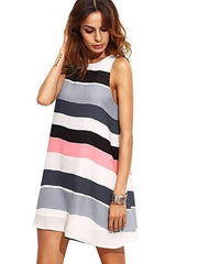 Fashion Sleeveless Stripe Print Shift Dresses