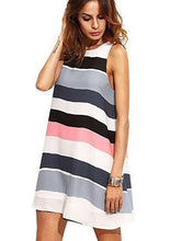 Fashion Sleeveless Stripe Print Shift Dresses