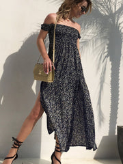 Sexy Vent Off shoulder Floral Maxi Dresses