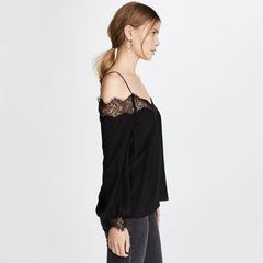 Spaghetti Straps Lace Patchwork Long Sleeve Blouses
