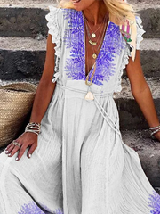 Sleeveless V Neck Printed Dress