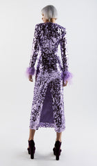 SEQUIN PATCHWORK PLUSH CUFF DRESS IN PURPLE
