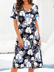 Short Sleeve Floral-Print Dresses