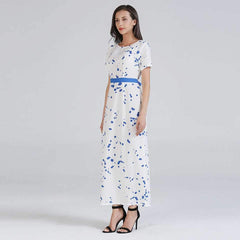 Fashion Short sleeve Floral Lacing Maxi Dresses