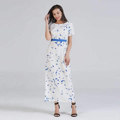 Fashion Short sleeve Floral Lacing Maxi Dresses