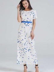 Fashion Short sleeve Floral Lacing Maxi Dresses