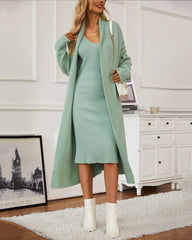 Casual Knitted Cardigan And Sweater Dress Two-Piece Set