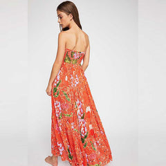 Fashion V neck Floral Vent Maxi Dresses