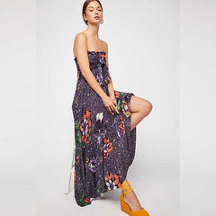 Fashion V neck Floral Vent Maxi Dresses