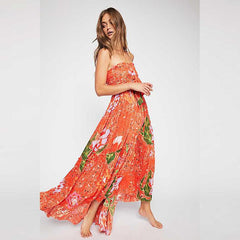 Fashion V neck Floral Vent Maxi Dresses