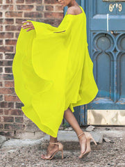 Solid Long Sleeve Off Shoulder Midi A-Line Shift Dress