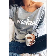 Fashion Word print Round neck Long sleeve Pocket T-Shirts