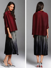 Solid Color Pleated Turtleneck Loose T-Shirt