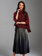 Solid Color Pleated Turtleneck Loose T-Shirt