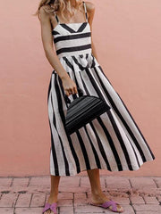 Sling Stripe Printed Casual Street Maxi Dress