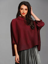 Solid Color Pleated Turtleneck Loose T-Shirt