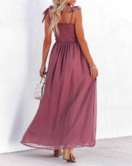 Boho Spaghetti Strap Square Neck Polka Dot Flare Beach Maxi Dress