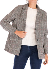 Plaid Notched Lapel One Button Houndstooth Coat