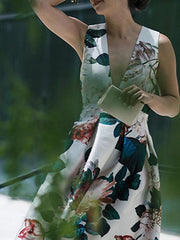 Sleeveless print v-neck elegant maxi dress