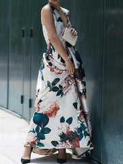 Sleeveless print v-neck elegant maxi dress