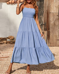 Bohemian Long Dress Spaghetti Strap Solid Swing Beach Sleeveless Maxi Dress