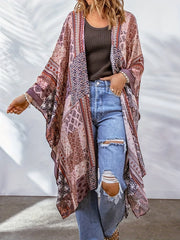 Plus Size Boho Cardigan, Women's Plus Aztec Print Bat Sleeve Open Front Cover Up